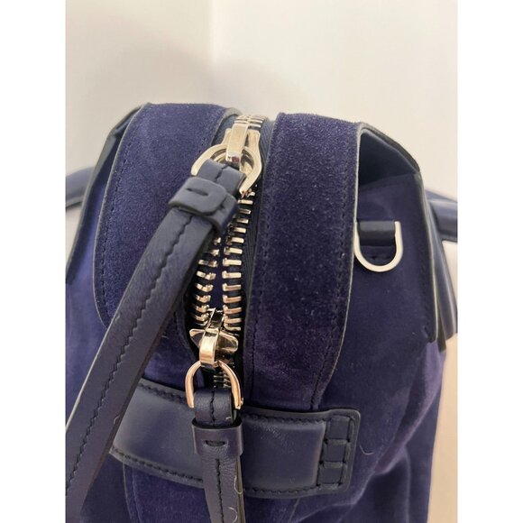 RARE Tod's D-Bag Styling Suede Navy Blue Top Handle Medium Handbag Bauletto - Picture 4 of 13